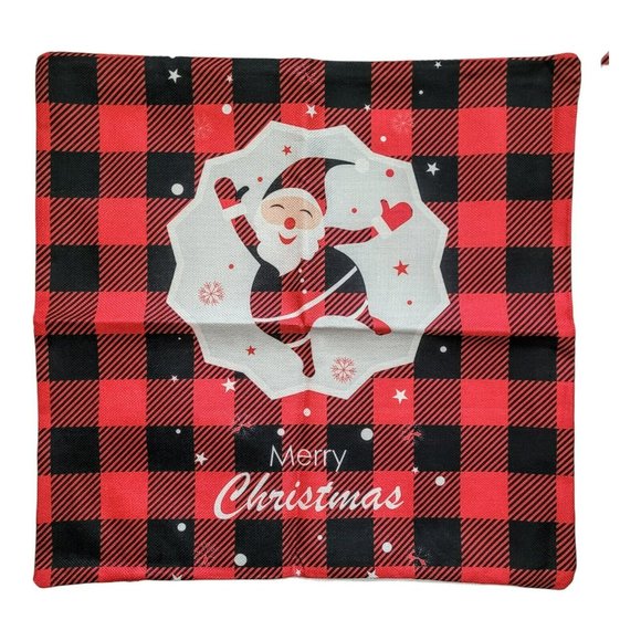 4-pcs Christmas Pillow Covers 17.5" x 17.5" Red/Black Check Festive Decor Gift - Picture 3 of 6
